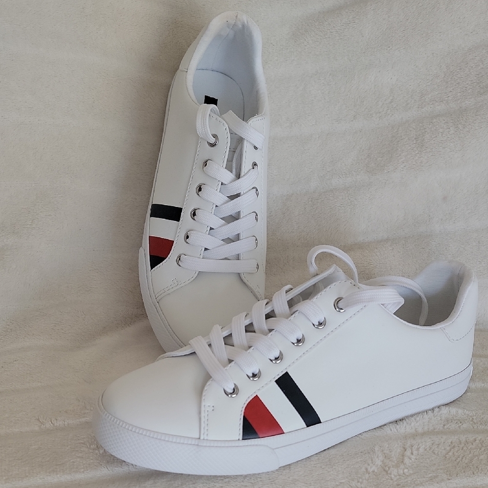 New Tommy Hilfiger White Sneakers with Red and Black Accents